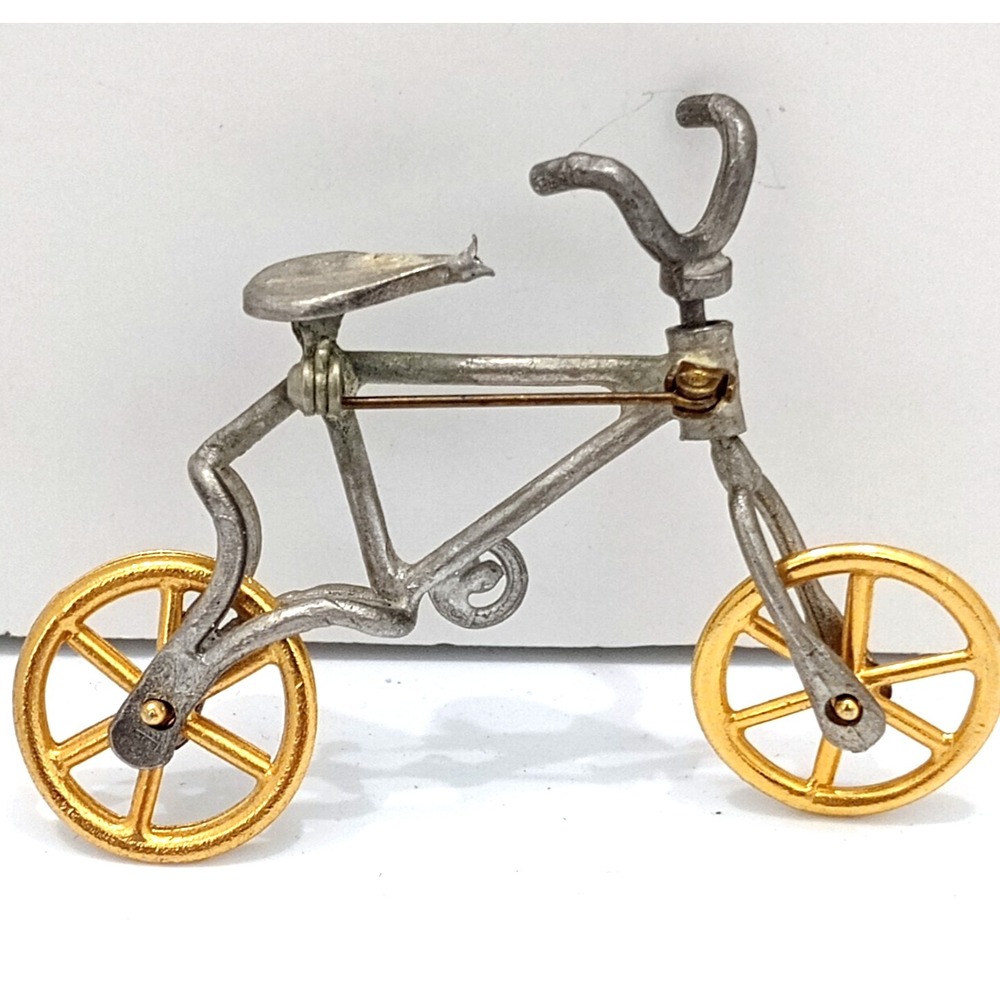 Vintage Bicycle Brooch Silver Gold Tone Bike Cycling 2.5"